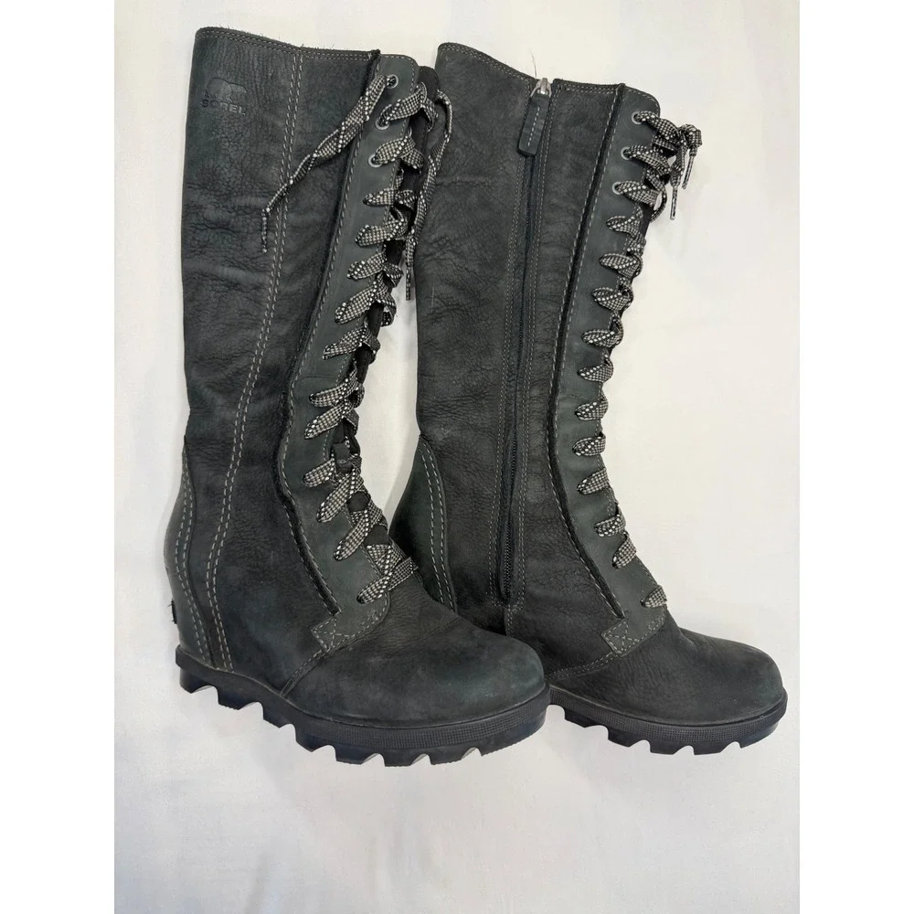 Sorel Joan of Arctic Wedge II Tall Black Leather Waterproof Boots NL2981-010 6.5